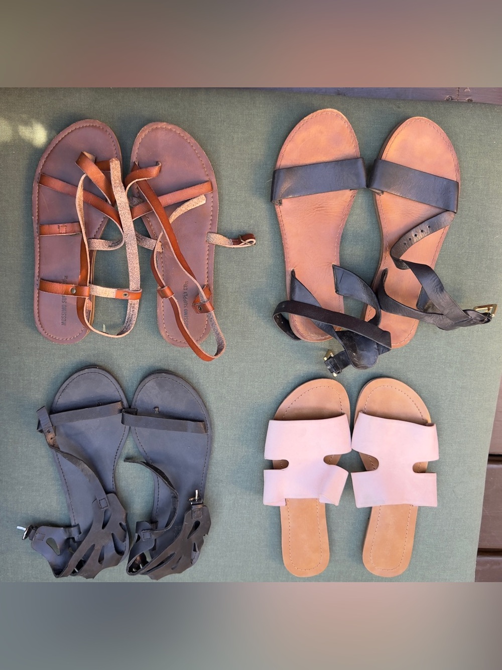 Bundle of 4 pairs of sandals. All size 6 brown black pink leather